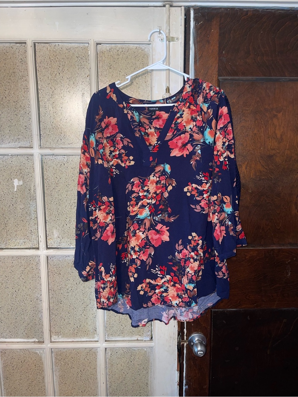 torrid Navy Floral Watercolor V‑Neck Tunic Shirt - Size 3